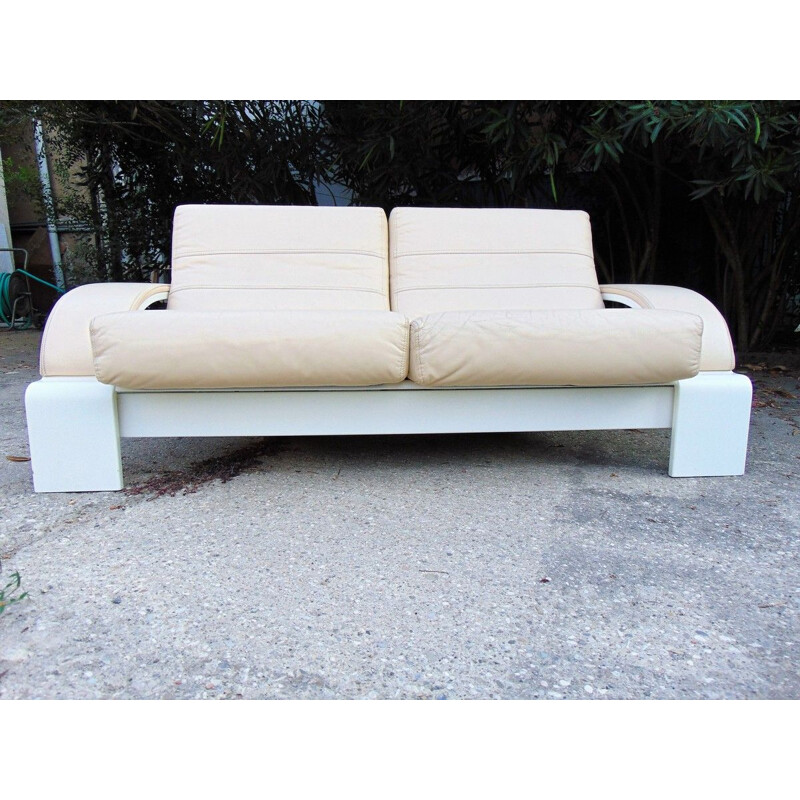 Vintage-Rock Bobois-Sofa aus Leder und lackiertem Holz