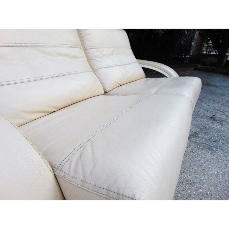 Mid leather and lacquered wood roche bobois sofa