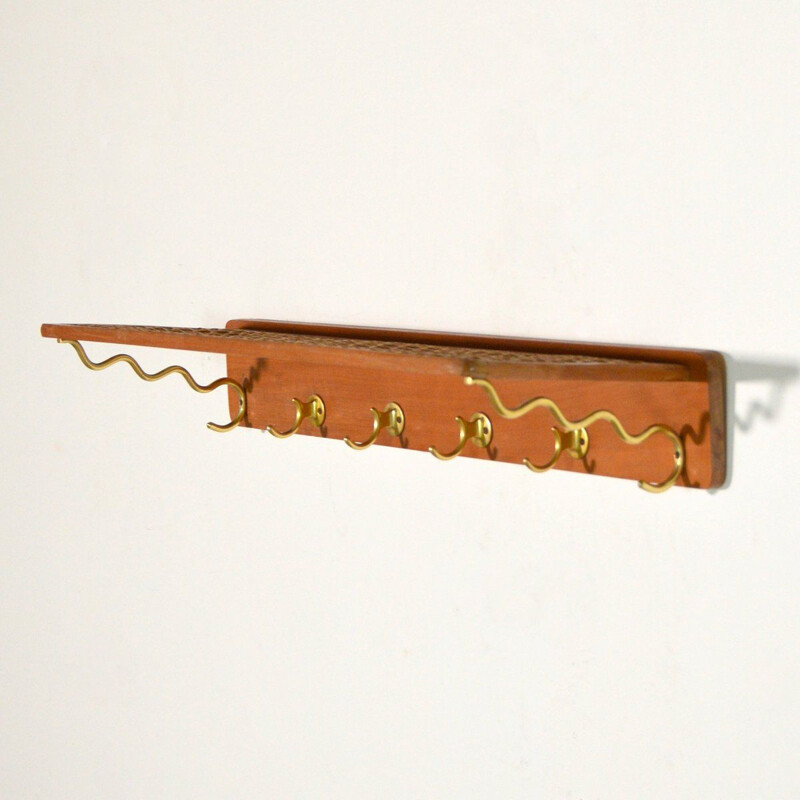 Vintage coat rack with metal cane, 1950