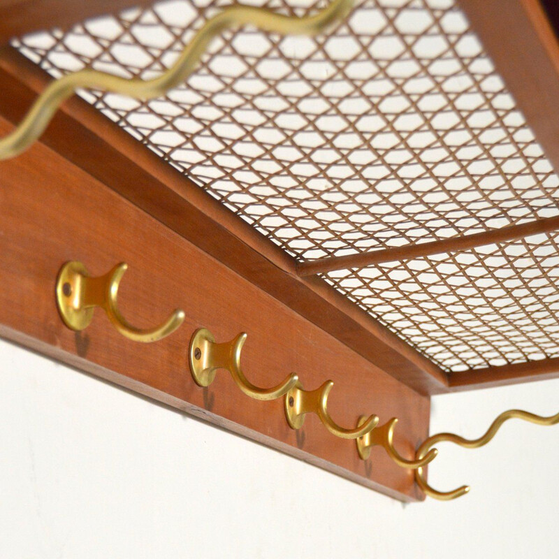 Vintage coat rack with metal cane, 1950