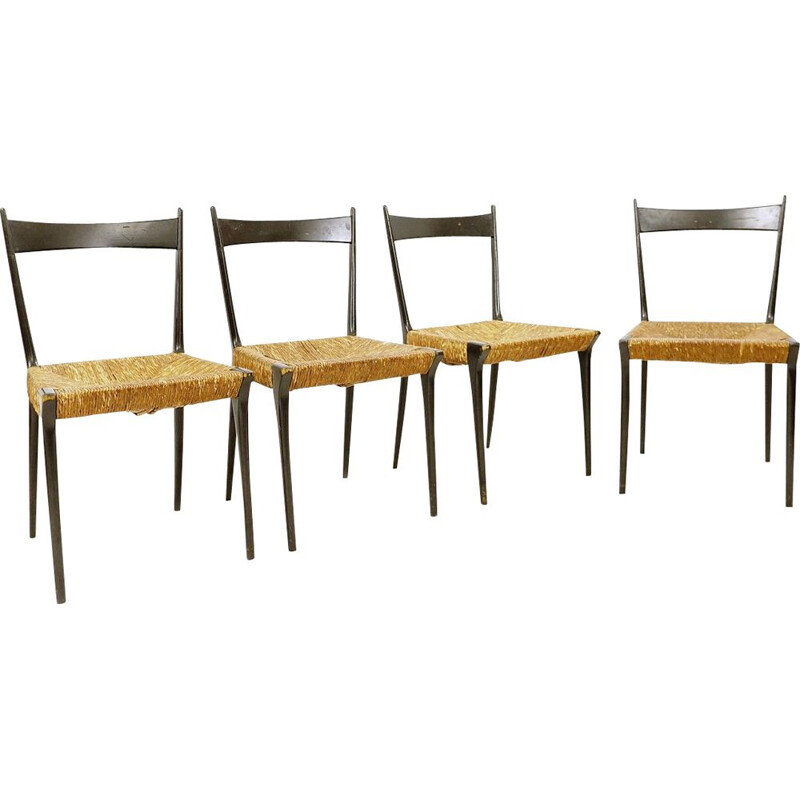 Set van 4 vintage S2 geweven rieten stoelen van Alfred Hendrickx, 1950