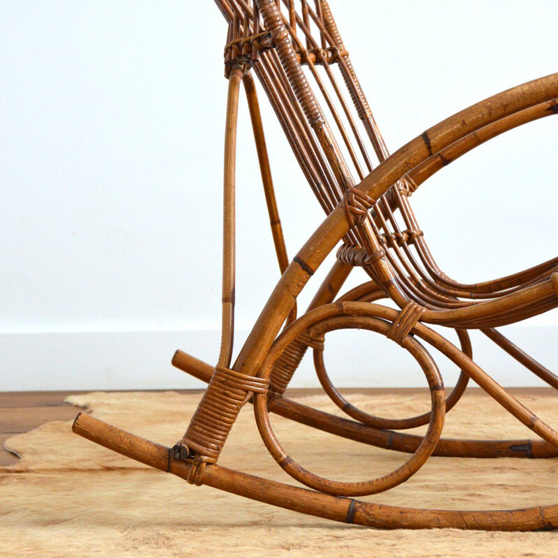Chaise à bascule vintage en bambou et rotin de Rohe Noordwolde,﻿ 1950-1960