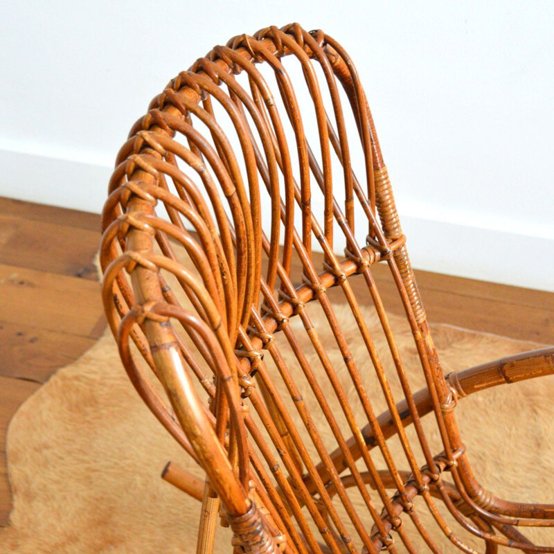 Vintage bamboo and rattan rocking chair by Rohe Noordwolde, 1950-1960