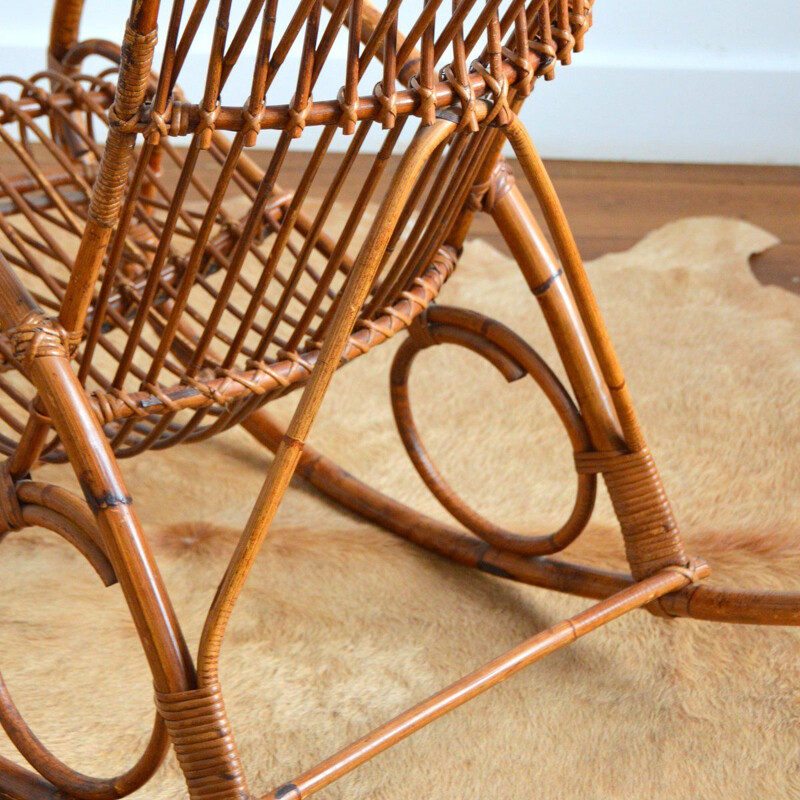 Vintage bamboo and rattan rocking chair by Rohe Noordwolde, 1950-1960