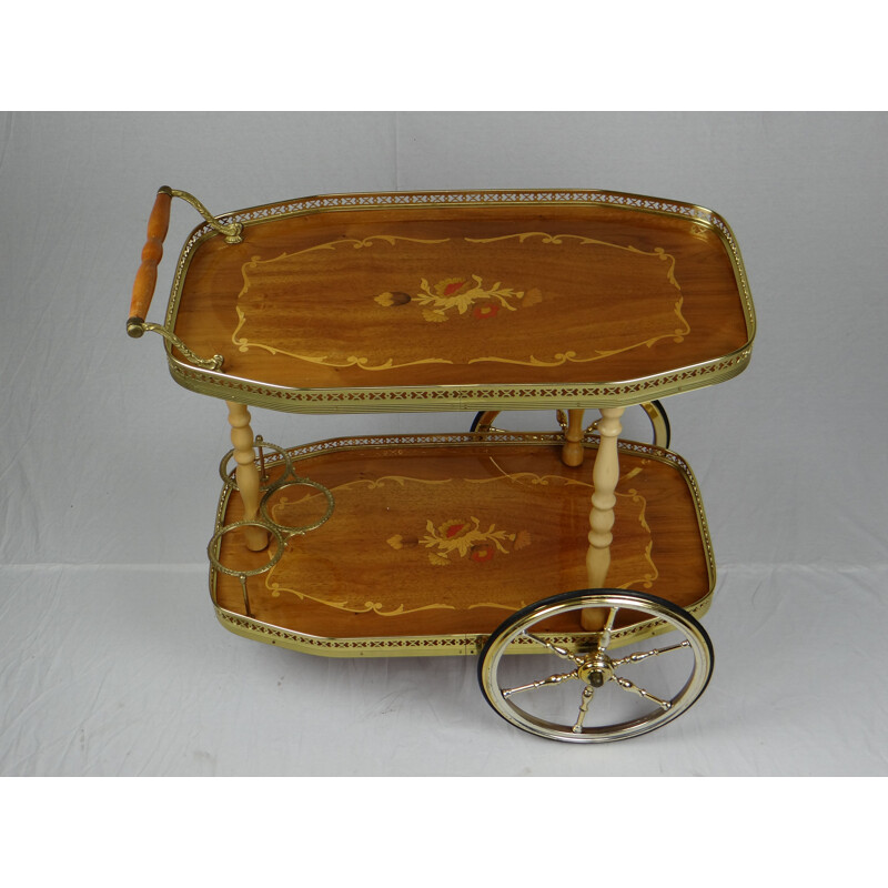 Vintage bar trolley with inlay wood