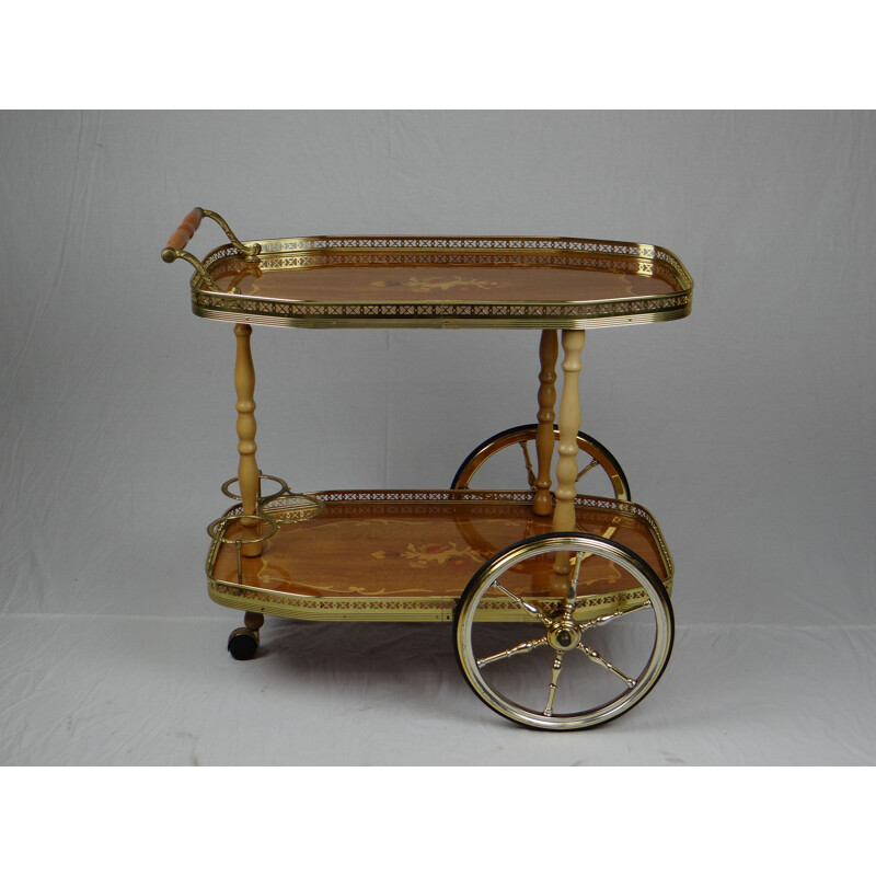 Vintage bar trolley with inlay wood