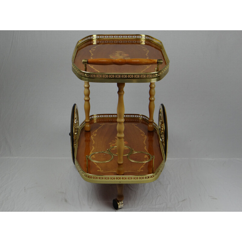 Vintage bar trolley with inlay wood