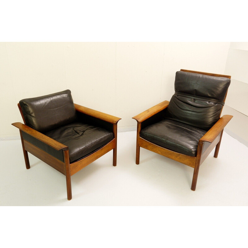 Mid-century living room set in black leather by Leolux, Netherlands 1970s