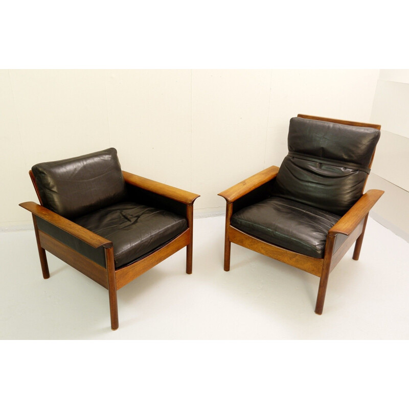 Vintage black leather lounge set by Leolux, Holanda 1970