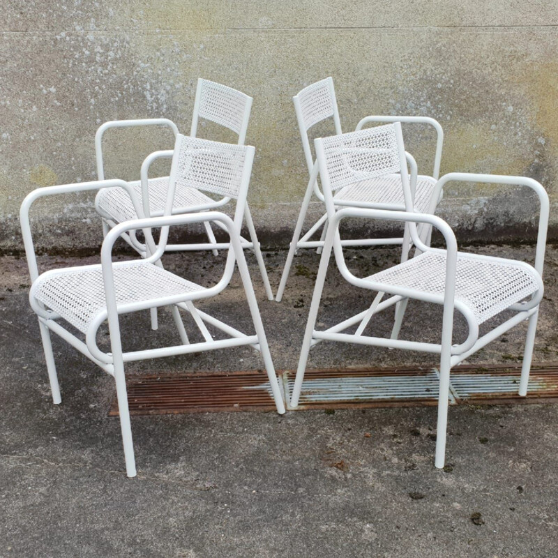 Juego de 4 sillones de jardín blancos de época, 1950