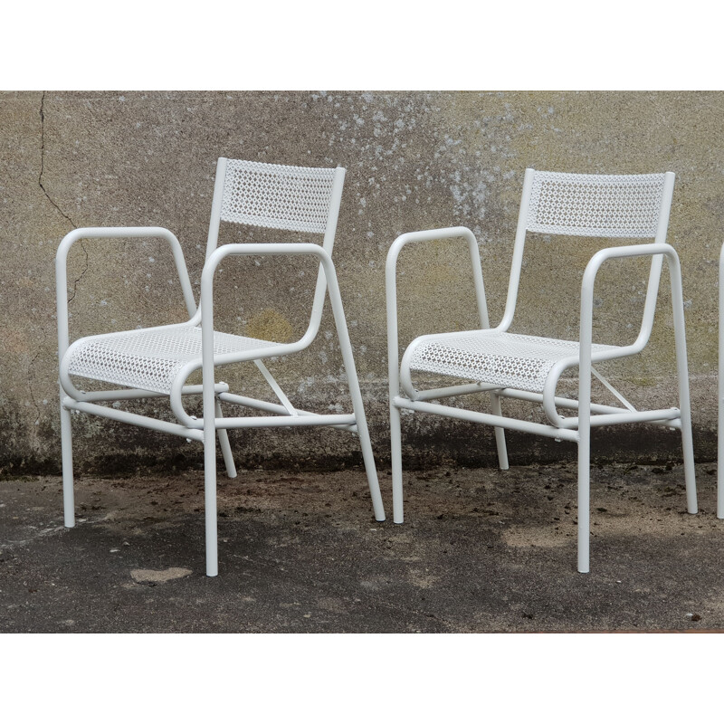 Lot de 4 fauteuils de jardin vintage blanc, 1950