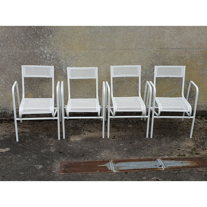Set of 4 vintage white garden armchairs, 1950