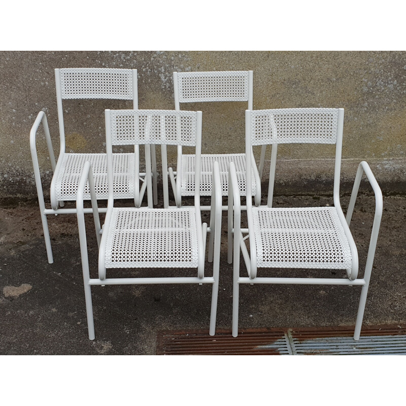 Set of 4 vintage white garden armchairs, 1950