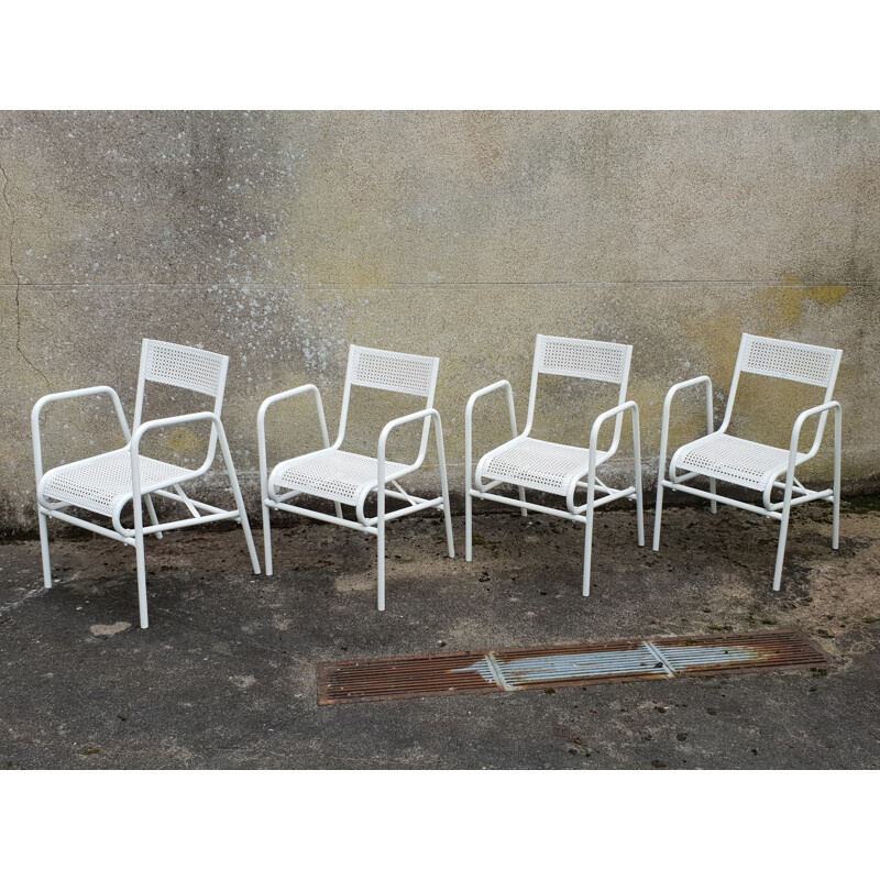 Set of 4 vintage white garden armchairs, 1950