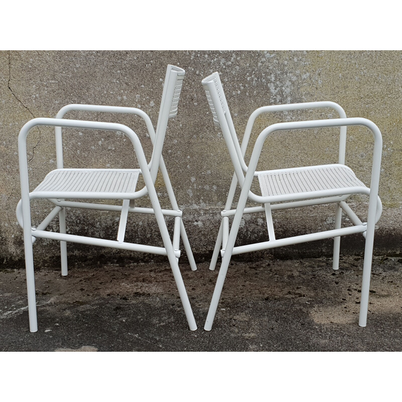 Set of 4 vintage white garden armchairs, 1950