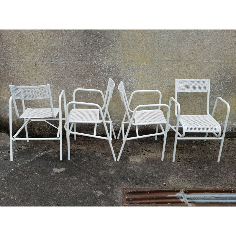 Set of 4 vintage white garden armchairs, 1950