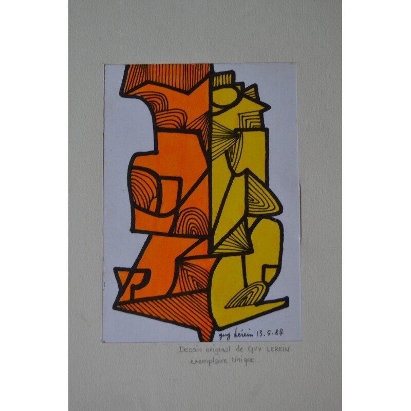 Dessin abstrait sur papier, Guy Claude LEREIN - 1980