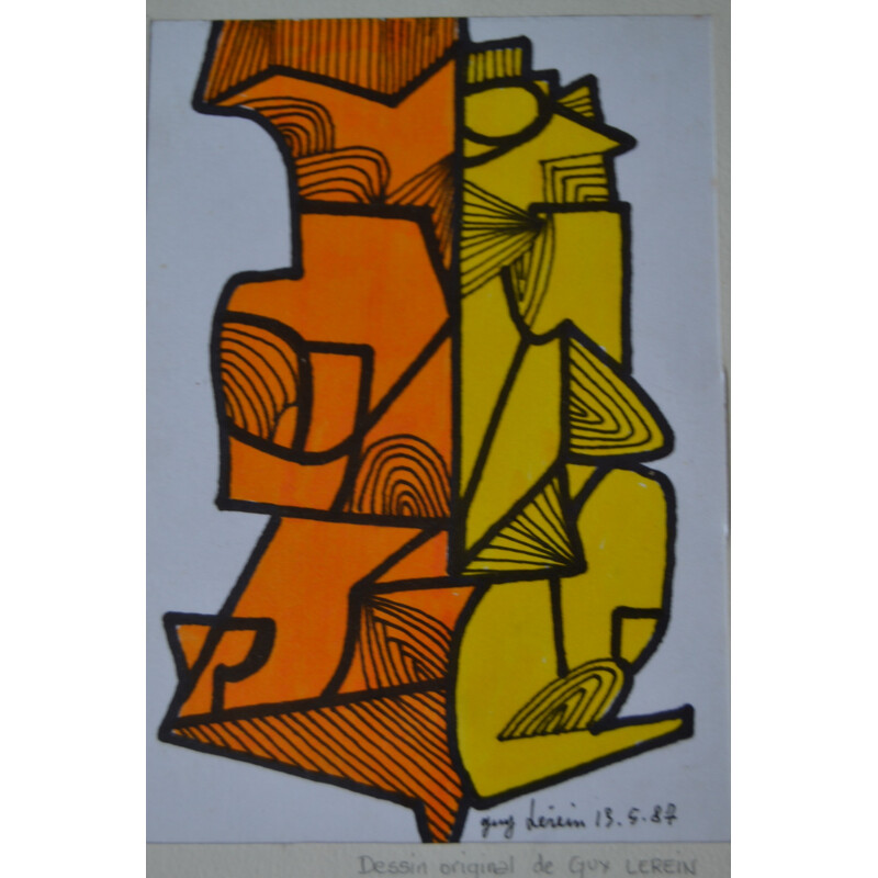 Abstract ink drawing on paper, Guy Claude LEREIN - 1980s