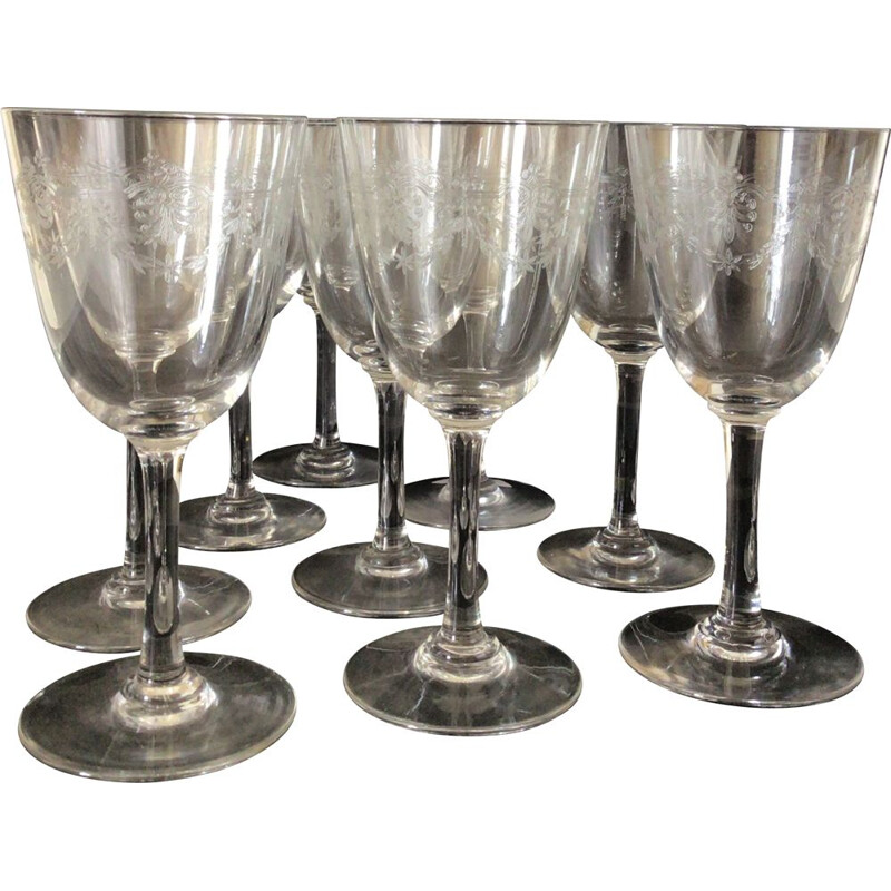 Set of 9 vintage Baccarat crystal Beauharnais glasses