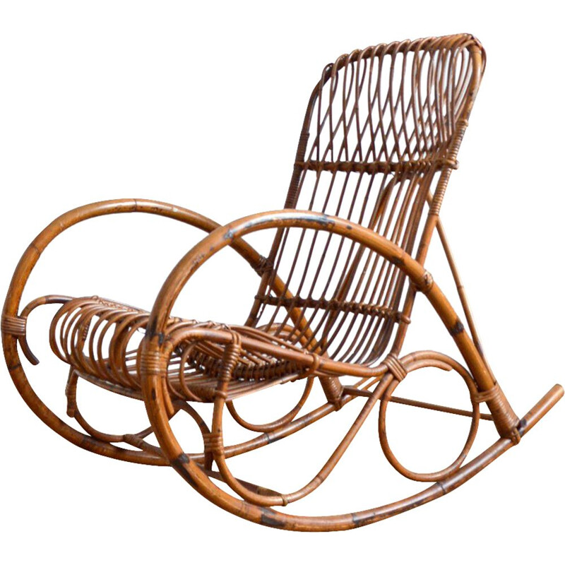 Vintage bamboo and rattan rocking chair by Rohe Noordwolde, 1950-1960