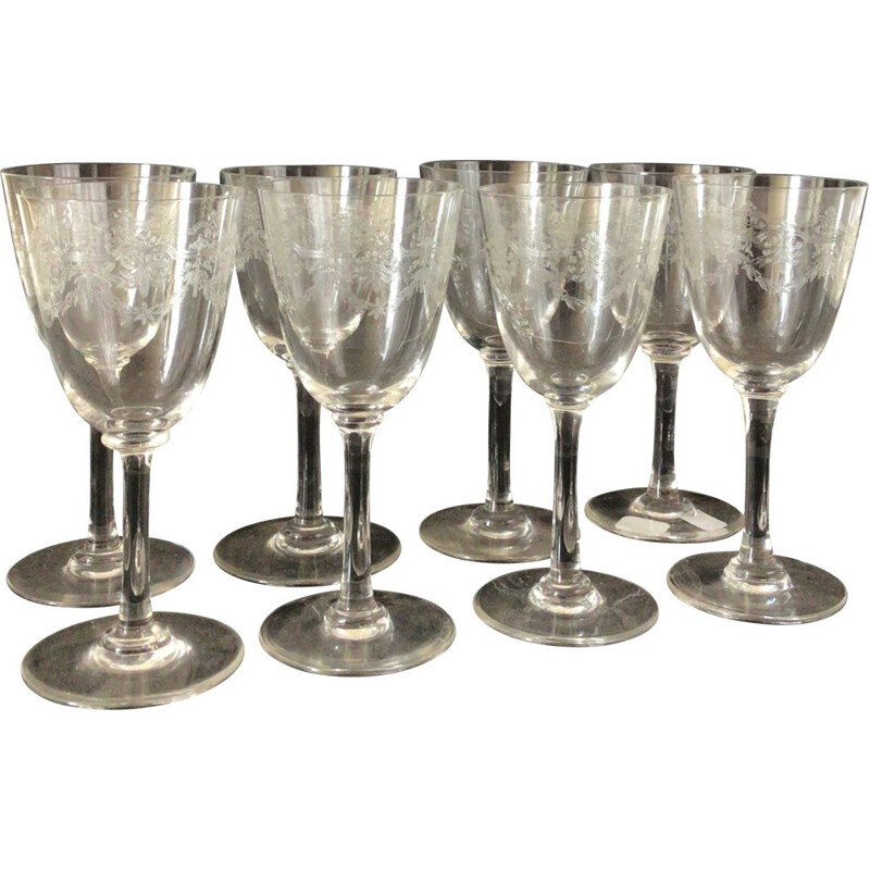 Ensemble de 8 verres apéritif vintage modèle Beauharnais en cristal de Baccarat