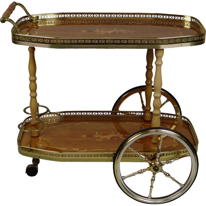Chariot de bar vintage avec incrustation de bois