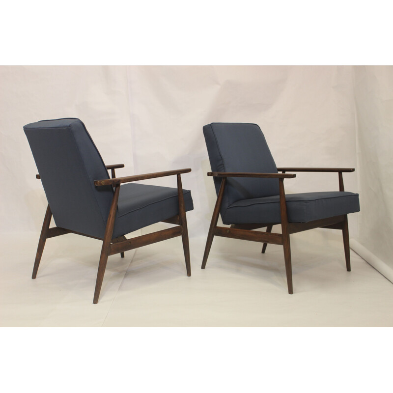 Pair of vintage armchairs 300-190 in blue fabric by Henryk lis, 1970
