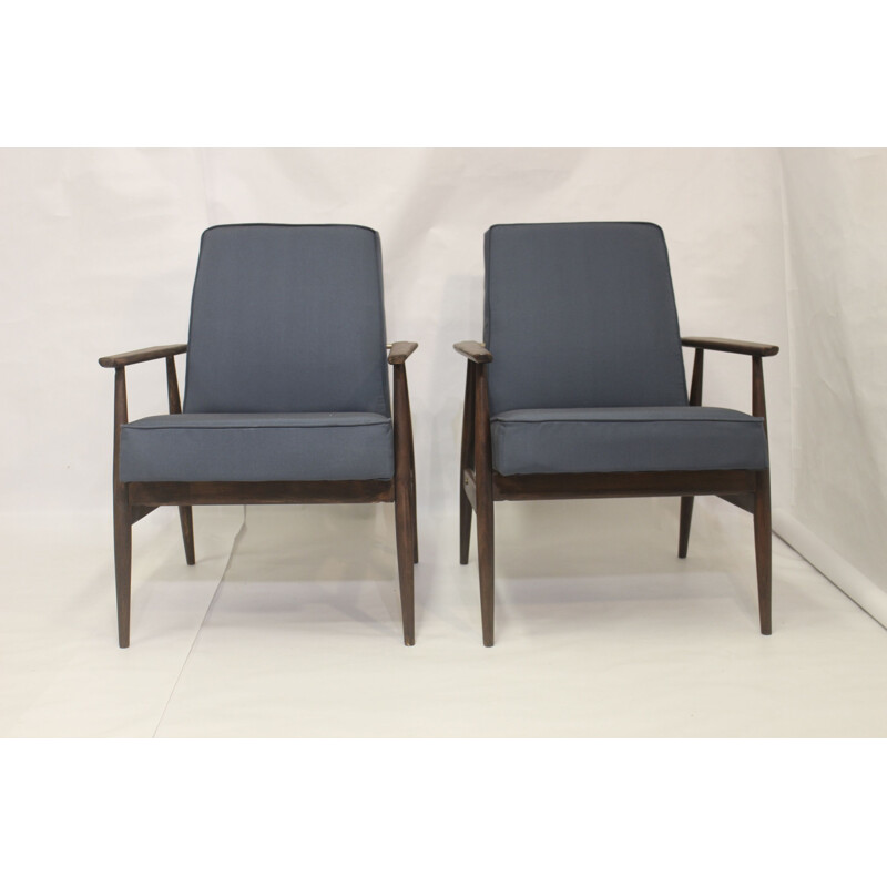 Pair of vintage armchairs 300-190 in blue fabric by Henryk lis, 1970