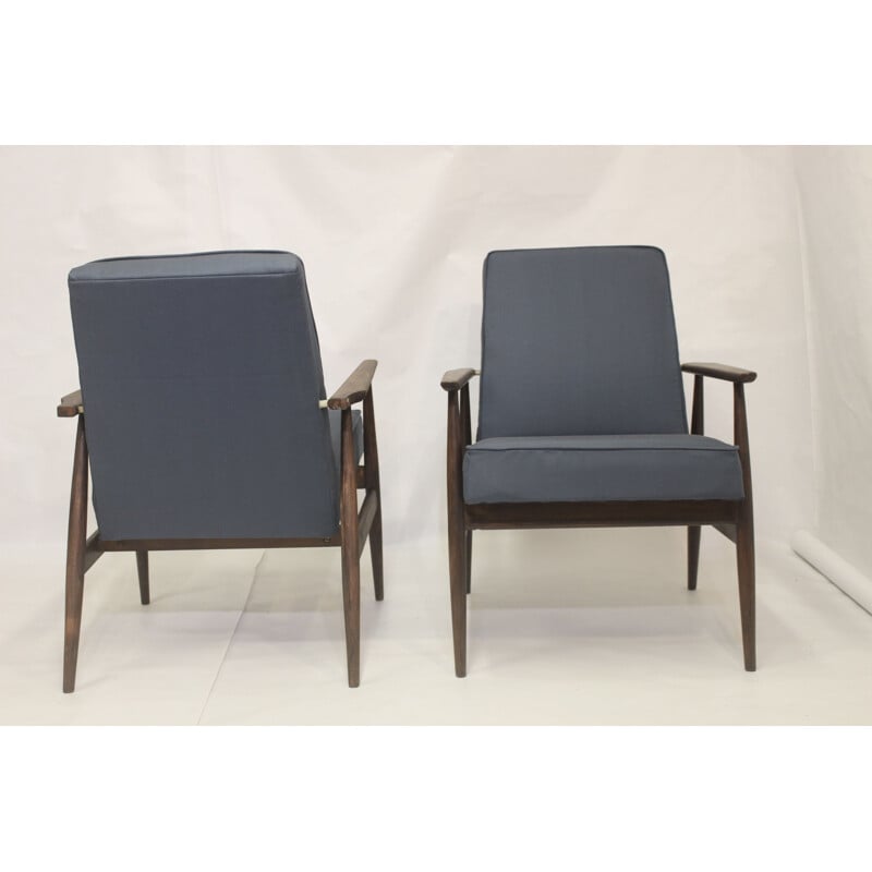 Pair of vintage armchairs 300-190 in blue fabric by Henryk lis, 1970