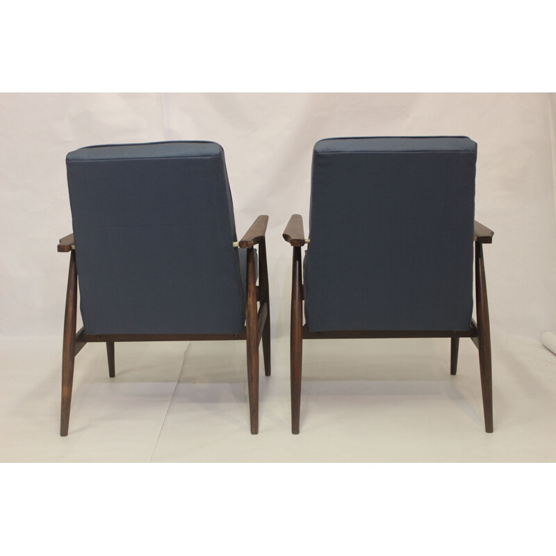 Pair of vintage armchairs 300-190 in blue fabric by Henryk lis, 1970