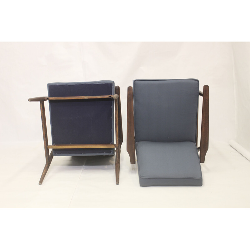 Pair of vintage armchairs 300-190 in blue fabric by Henryk lis, 1970