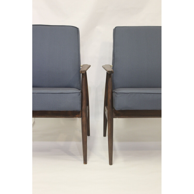 Pair of vintage armchairs 300-190 in blue fabric by Henryk lis, 1970