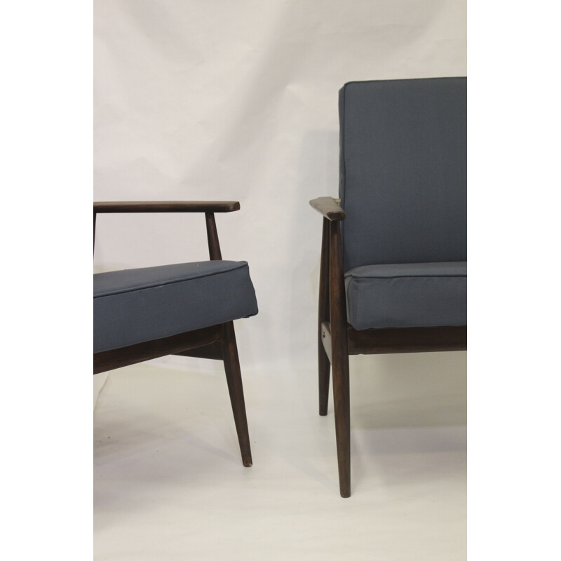 Pair of vintage armchairs 300-190 in blue fabric by Henryk lis, 1970