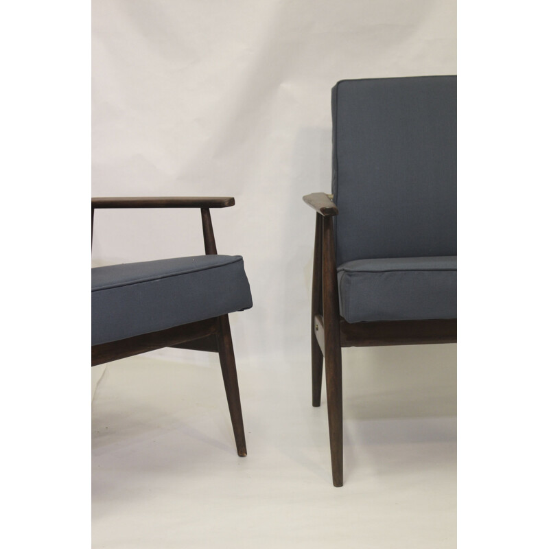 Paire de fauteuils vintage 300-190 en tissu bleu par Henryk lis, 1970