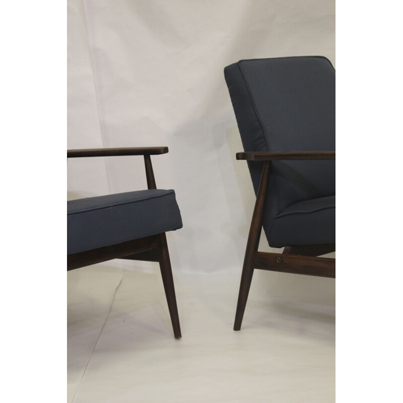 Pair of vintage armchairs 300-190 in blue fabric by Henryk lis, 1970