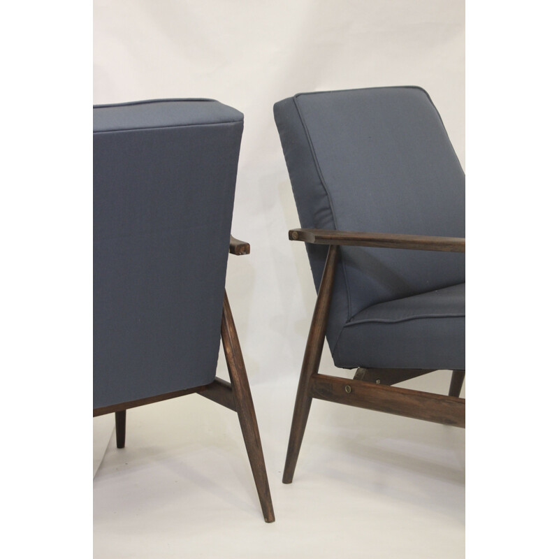 Pair of vintage armchairs 300-190 in blue fabric by Henryk lis, 1970