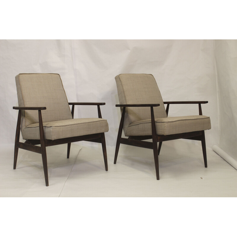 Pair of vintage armchairs 300-190 in beige fabric by Henryk Lis, 1970
