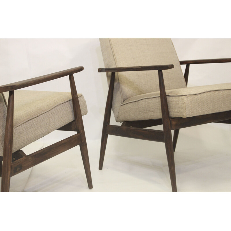 Paire de fauteuils vintage 300-190 en tissu beige écru par Henryk Lis, 1970