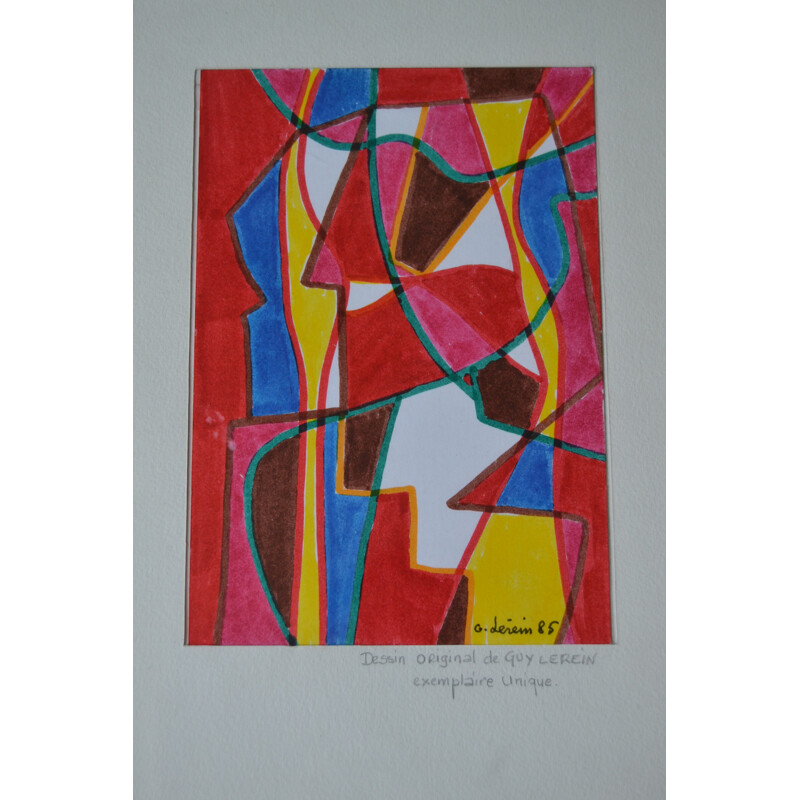 Abstract composition on paper, Guy Claude LEREIN - 1980s