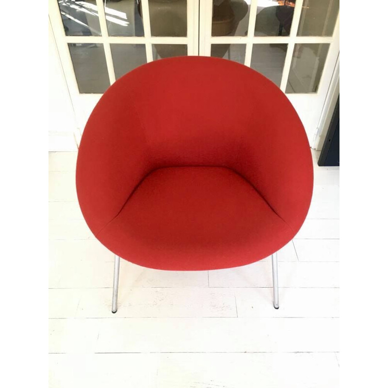 Vintage armchair model 369 in red wool by Walter Knoll, Germany 1950