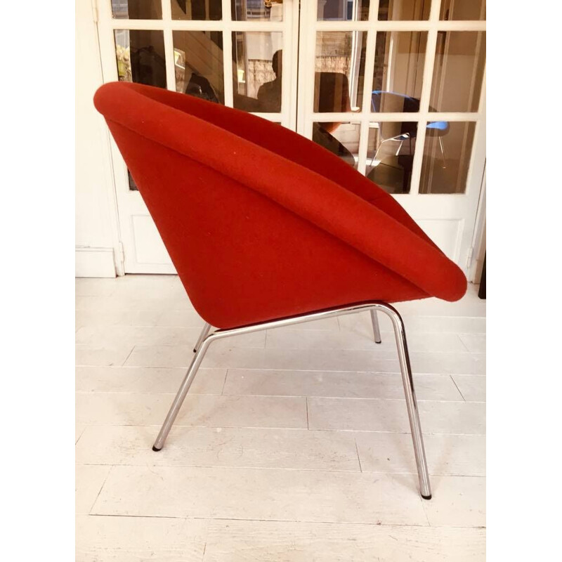 Fauteuil vintage modele 369 en laine rouge de Walter Knoll, Allemagne 1950