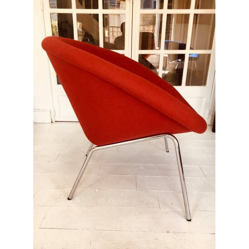 Vintage armchair model 369 in red wool by Walter Knoll, Germany 1950
