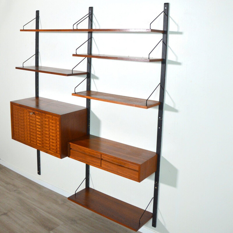 Royal System vintage modular wall system in teak by Poul Cadovius, Denmark 1960