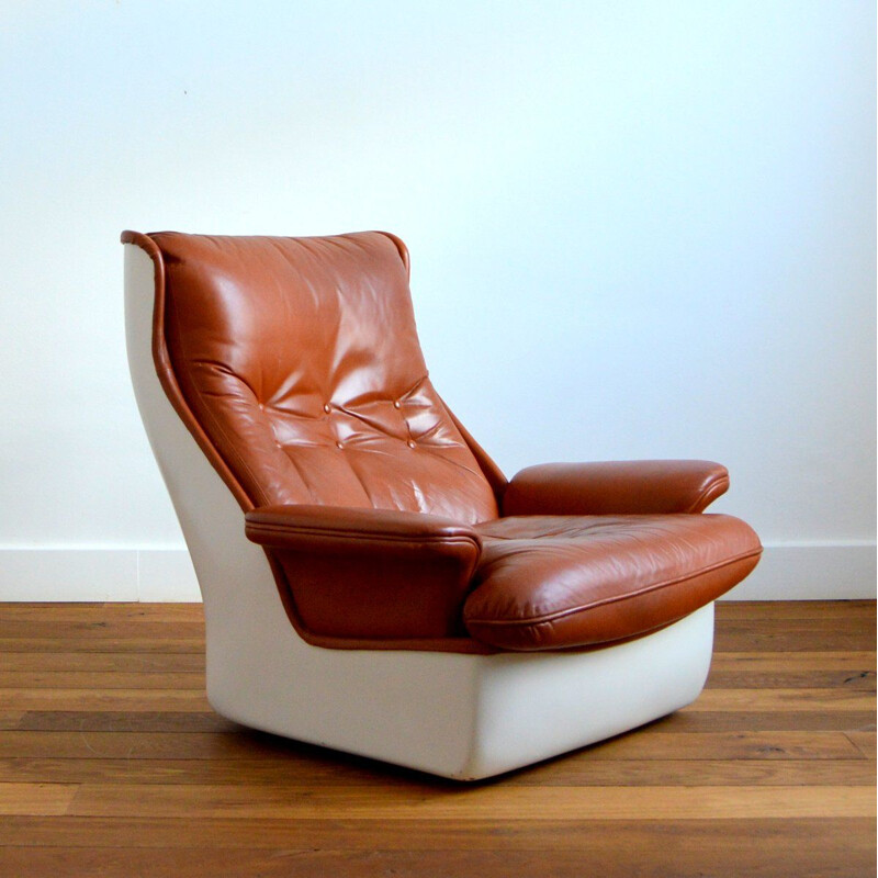 Vintage brown leather Orchid chair by Michel Cadestin for Airborne, 1970