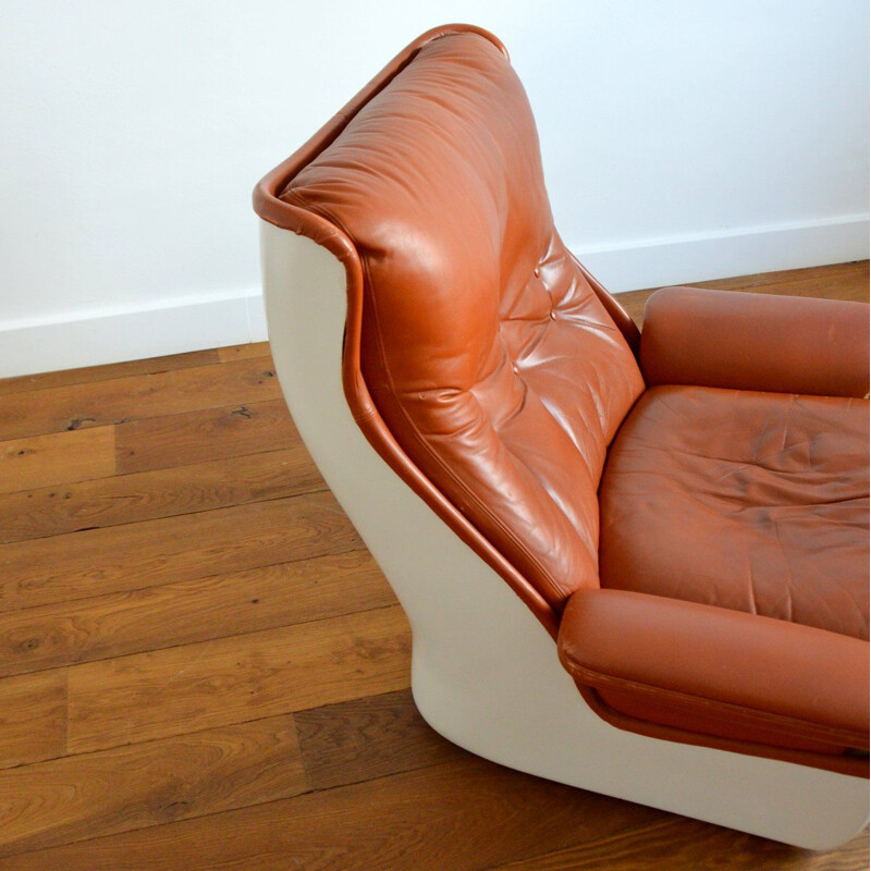 Vintage brown leather Orchid chair by Michel Cadestin for Airborne, 1970