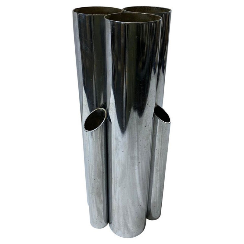 Multi modernistische Vintage-Vase aus versilbertem Metall, Italien 1980