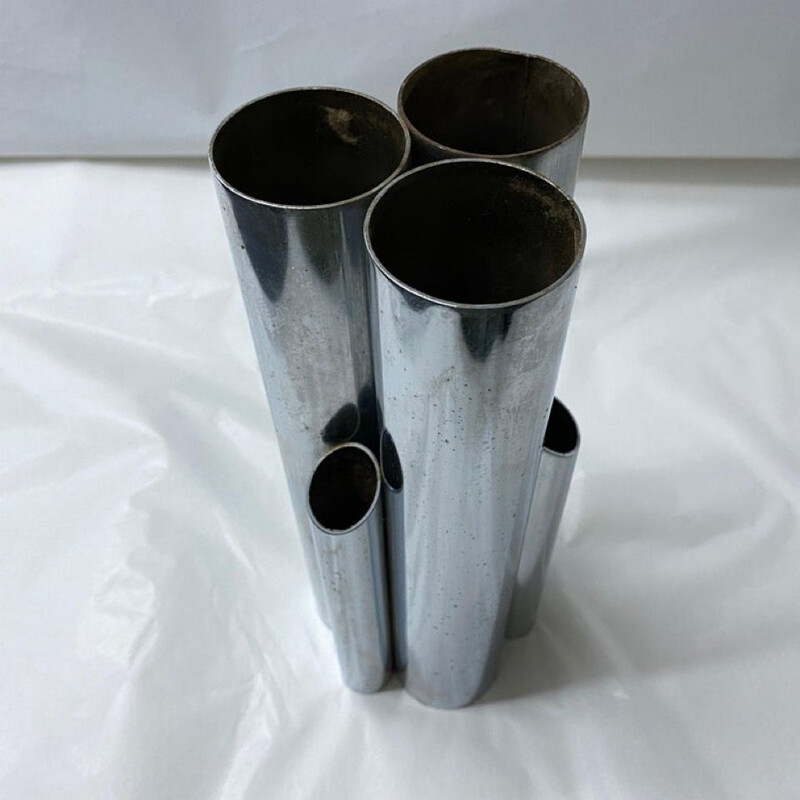 Vintage modernist silver plated multi vase, Italy 1980