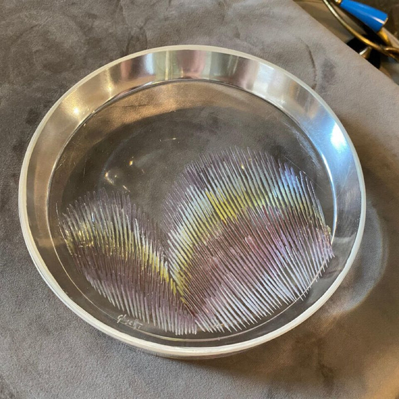 Vintage transparent Murano glass round ashtray, 1980s