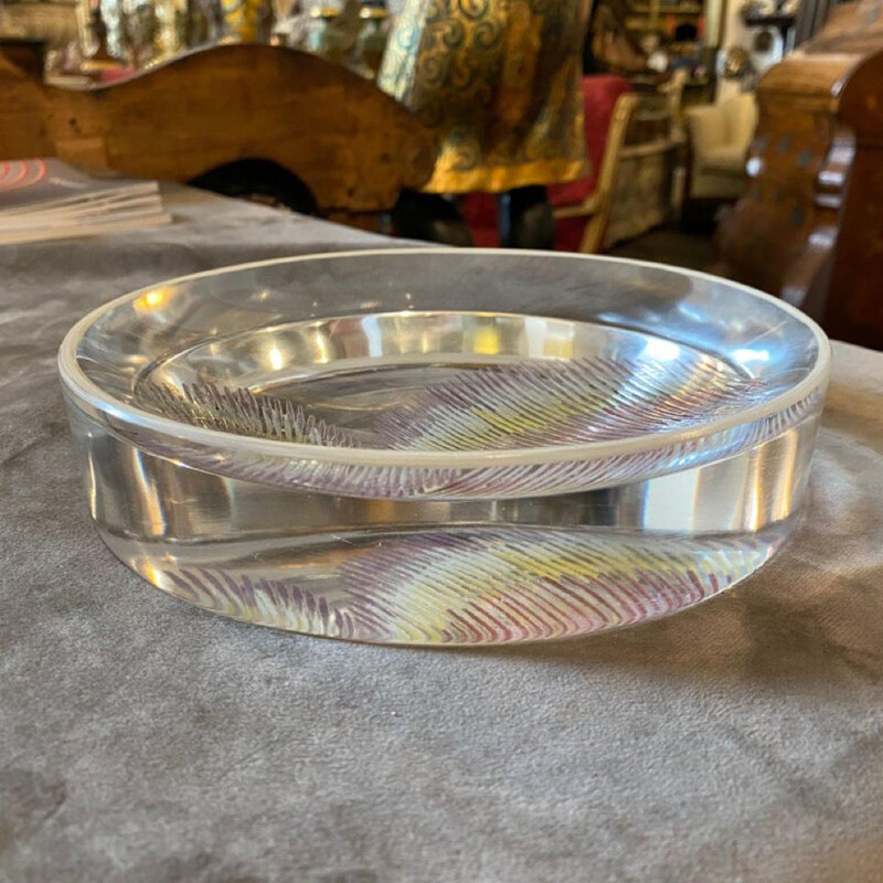 Vintage transparent Murano glass round ashtray, 1980s