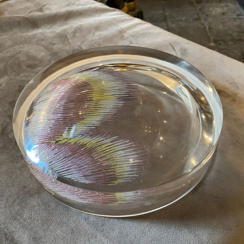 Vintage transparent Murano glass round ashtray, 1980s